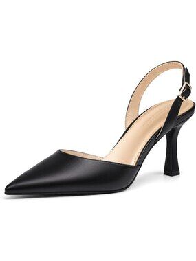 Women's Black Closed Pointed Toe Pumps Slingback Dress Slip on Kitten Heels